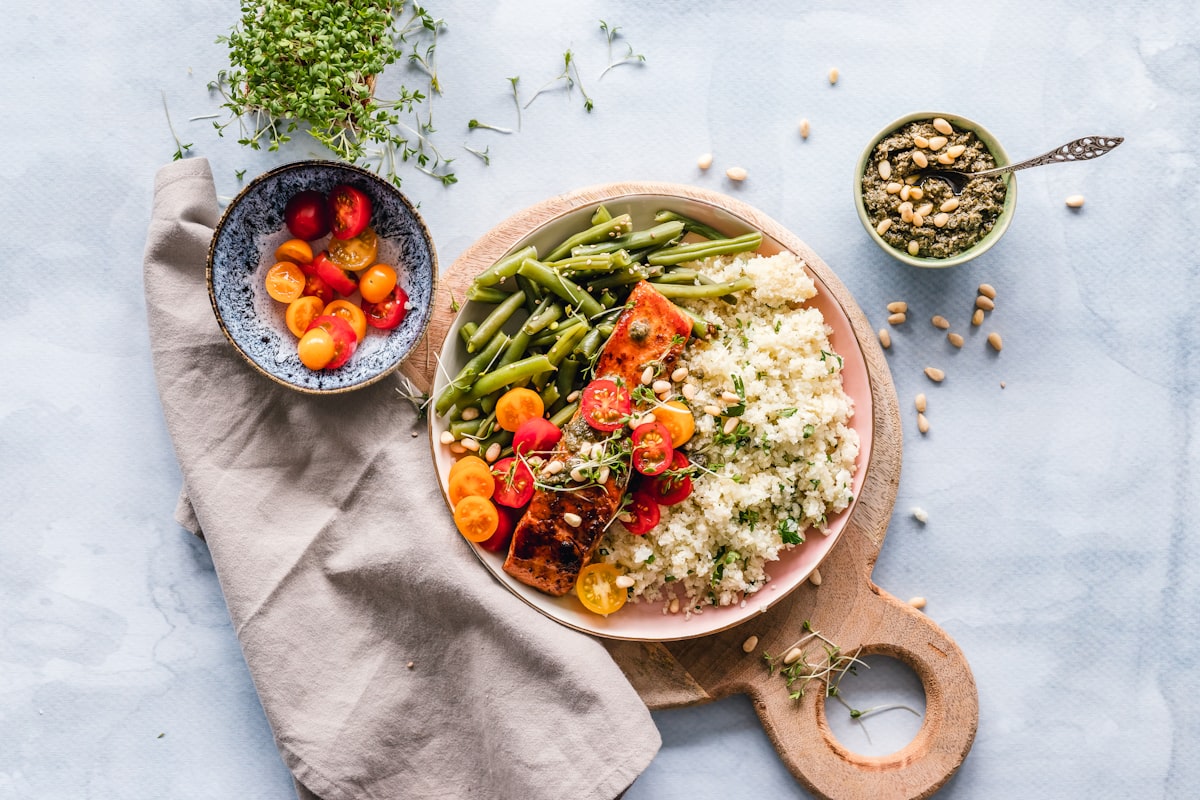 Colourful Buddha bowl with grains and vegetables